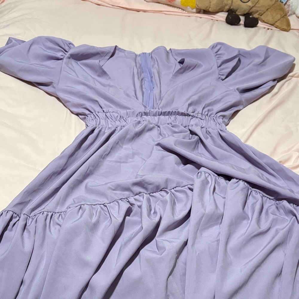 Lilac Puff-Sleeve Midi Dress - Brand Unspecified
